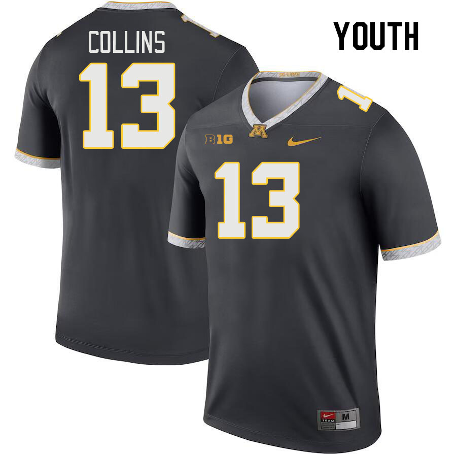 Youth #13 Chris Collins Minnesota Golden Gophers College Football Jerseys Stitched-Charcoal - Click Image to Close